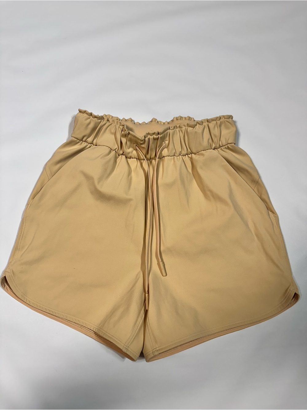 lululemon athletica Drawstring Ruffled Waist Athletic Shorts - Cream/Tan